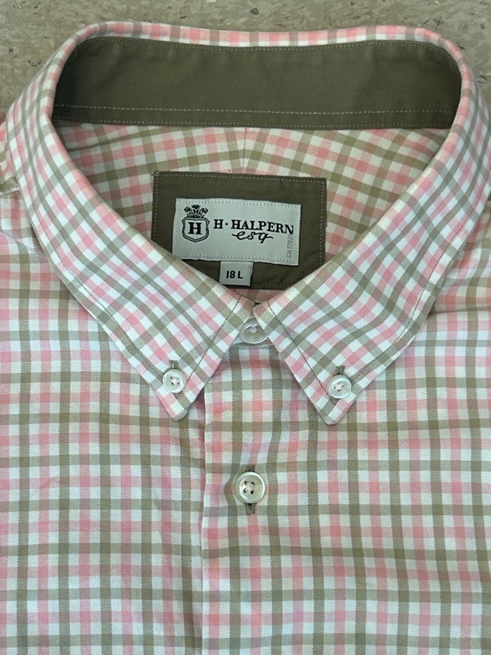 H. Halpern Pink & Tan Check Button-Down Shirt size18L